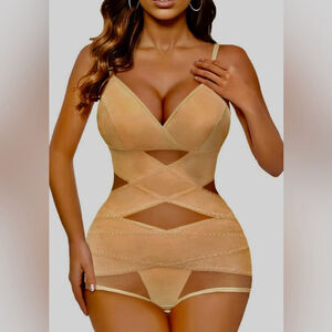 NEW Tan Shapewear Bodysuit Body Shaper Tummy Control Snap Crotch 2X